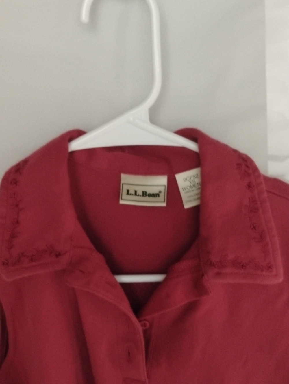 L.L. Bean Women's Deep Red Button-Front Jacket with Embroidered Collar